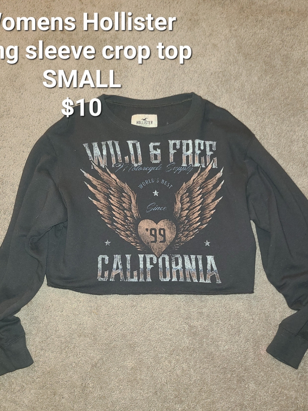 Hollister Girls' Black 'Wild & Free California' Long Sleeve Crop Top